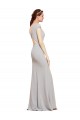 Cheap A-Line Boat Neck Stretch Crepe Long Dark Navy Formal Dress