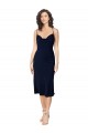 Cheap A-Line Cowl Neck Silky Satin Midi Length Dark Navy Formal Dress