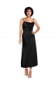 Cheap A-Line Cowl Neck Silky Satin Tea Length Black Formal Dress