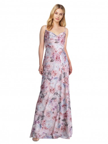Cheap A-Line Cowl Neck Stretch Satin & Floral Long Formal Dress