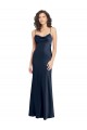 Cheap A-Line Cowl Neck Stretch Satin Long Dark Navy Black Tie Formal Dress