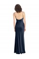 Cheap A-Line Cowl Neck Stretch Satin Long Dark Navy Black Tie Formal Dress