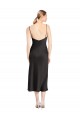 Cheap A-Line Cowl Neck Stretch Satin Midi Length Black Formal Dress