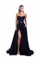 Cheap A-Line High Neck Stretch Crepe Long Dark Navy Formal Dress