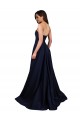 Cheap A-Line High Neck Stretch Crepe Long Dark Navy Formal Dress