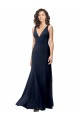 Cheap A-Line High Neck Stretch Crepe Long Dark Navy Formal Gown