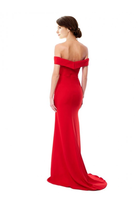 Cheap A-Line High Neck Stretch Crepe Long Red Formal Gown
