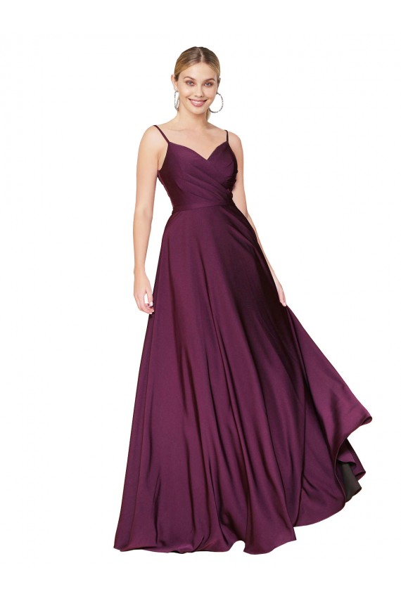 Cheap A-Line High Neck Stretch Crepe Long Wild Berry Formal Dress