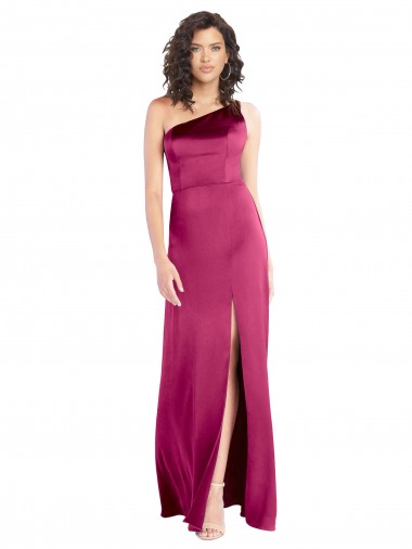 Cheap A-Line One Shoulder Stretch Satin Long Fuchsia Formal Gown