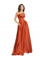 Cheap A-Line Round Neck Silky Satin Sweep Train Burnt Orange Formal Dress