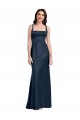 Cheap A-Line Square Neck Stretch Satin Long Dark Navy Formal Dress
