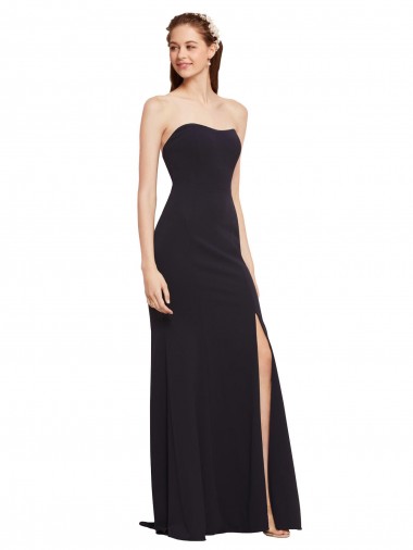 Cheap A-Line Strapless Stretch Crepe Long Dark Navy Formal Dress