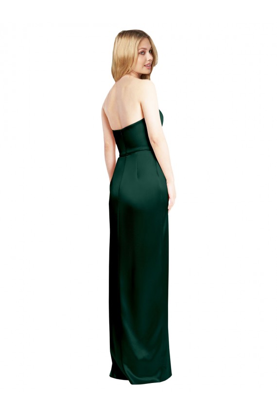 Cheap A-Line Strapless Stretch Satin Long Hunter Formal Dress