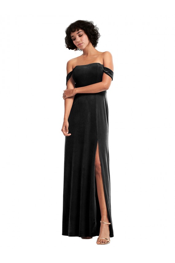Cheap A-Line Strapless Stretch Velvet Long Black Formal Dress