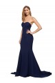 Cheap A-Line Sweetheart Stretch Crepe Sweep Train Dark Navy Formal Dress