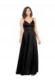Cheap A-Line V-Neck Silky Satin Long Black Formal Dress