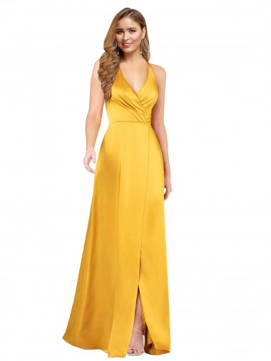 Cheap A-Line V-Neck Silky Satin Long Formal Dress