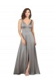 Cheap A-Line V-Neck Silky Satin Long Pearl Grey Formal Dress