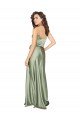 Cheap A-Line V-Neck Silky Satin Long Smoke Green Formal Dress