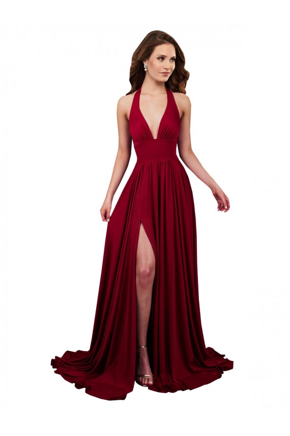 Cheap A-Line V-Neck Spandex Long Burgundy Black Tie Formal Dress