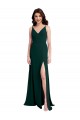 Cheap A-Line V-Neck Stretch Crepe Long Midnight Green Formal Dress