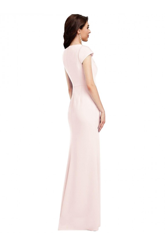 Cheap A-Line V-Neck Stretch Crepe Long Pink Formal Dress