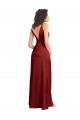 Cheap A-Line V-Neck Stretch Satin Long Burgundy Formal Gown