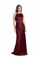 Cheap A-Line V-Neck Stretch Satin Long Burgundy Gold Formal Gown