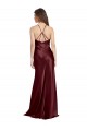 Cheap A-Line V-Neck Stretch Satin Long Burgundy Gold Formal Gown