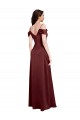 Cheap A-Line V-Neck Stretch Satin Long Burgundy Gold Sleeveless Formal Dress