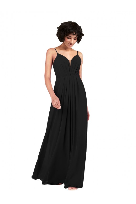 Cheap Column V-Neck Chiffon Long Black Formal Dress