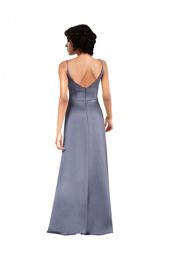 Cheap Column V-Neck Silky Satin Long Black Formal Dress