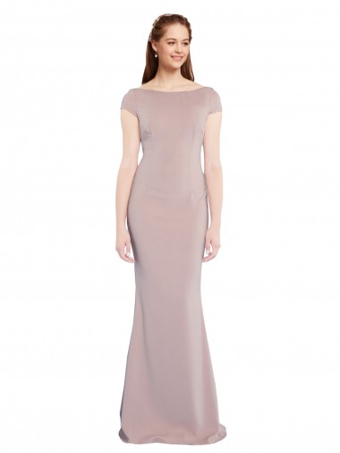 Cheap Mermaid Boat Neck Stretch Crepe Long Dusty Pink Formal Dress