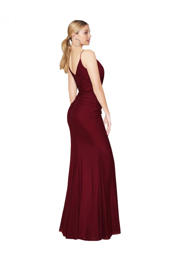 Cheap Mermaid High Neck Chiffon Long Burgundy Formal Gown