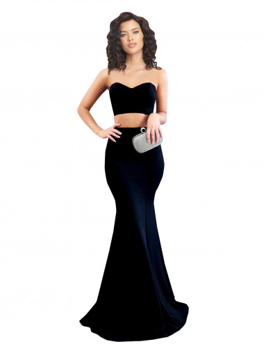 Cheap Mermaid High Neck Stretch Crepe Long Black Formal Gown