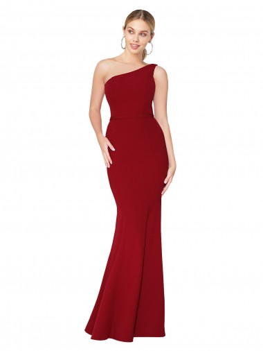 Cheap Mermaid High Neck Stretch Crepe Long Burgundy Formal Dress