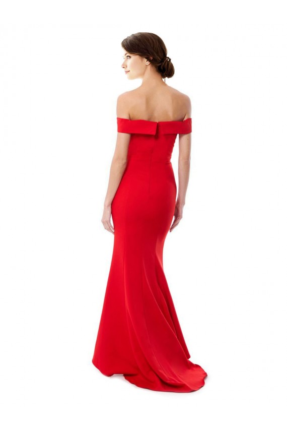 Cheap Mermaid High Neck Stretch Crepe Long Red High Slit Sexy Formal Dress