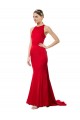 Cheap Mermaid High Neck Stretch Crepe Open Back Long Red Formal Dress