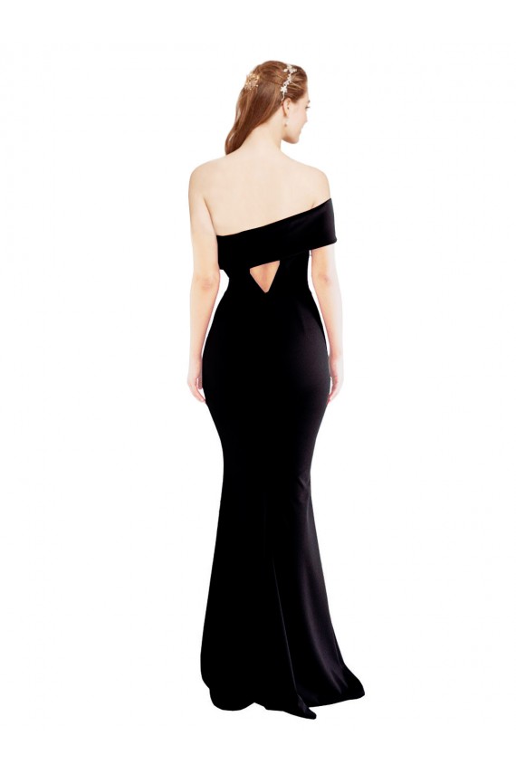 Cheap Mermaid One Shoulder Stretch Crepe Long Black Formal Dress