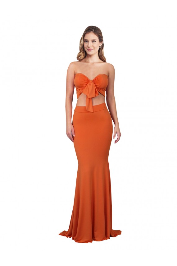 Cheap Mermaid Strapless Spandex Long Orange Formal Dress