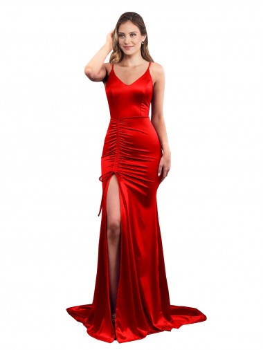 Cheap Mermaid Sweetheart Stretch Satin Long Red Formal Dress