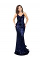 Cheap Mermaid V-Neck Sequin Long Dark Navy Formal Dress