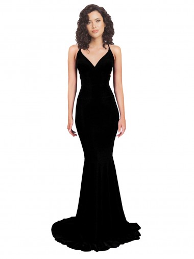 Cheap Mermaid V-Neck Spandex Long Black Formal Dress