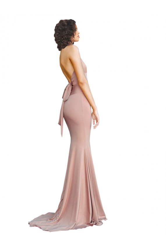 Cheap Mermaid V-Neck Spandex Long Dusty Pink Formal Dress