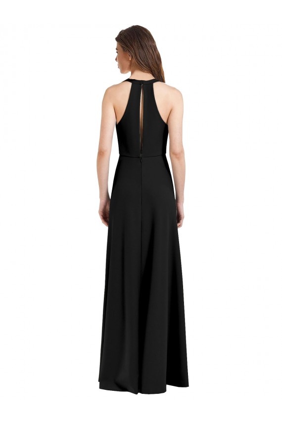 Cheap Sheath High Neck Stretch Crepe Long Black Formal Dress