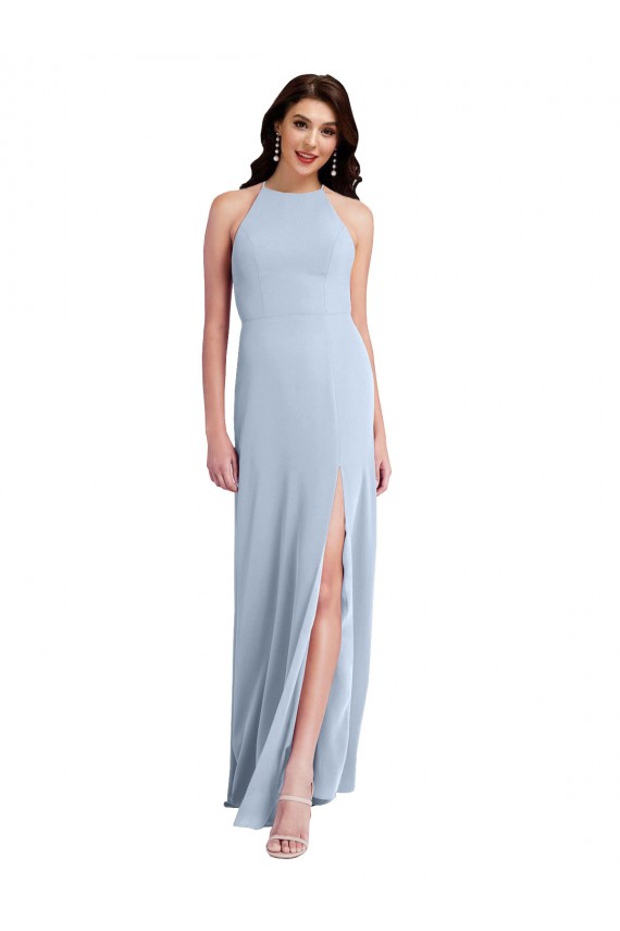 Cheap Sheath High Neck Stretch Crepe Long Light Sky Blue Formal Gown