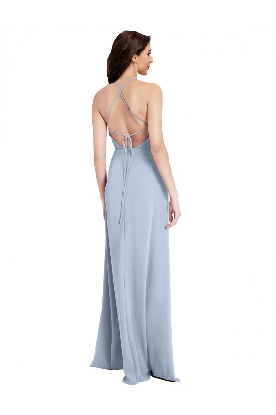 Cheap Sheath High Neck Stretch Crepe Long Light Sky Blue Formal Gown