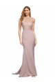 Cheap Sheath High Neck Stretch Crepe Sweep Train Dusty Pink Formal Dress