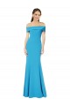 Cheap Sheath Off the Shoulder Stretch Crepe Long Peacock Blue Formal Dress