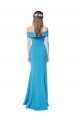 Cheap Sheath Off the Shoulder Stretch Crepe Long Peacock Blue Formal Dress
